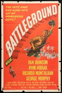 6j091 BATTLEGROUND 1sh 1949 directed by William Wellman, cool art of WWII soldier Van Johnson!