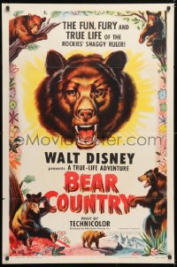 6j094 BEAR COUNTRY 1sh 1953 Disney True-Life Adventure, cool bear artwork!