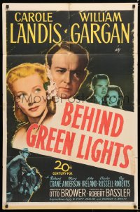 6j104 BEHIND GREEN LIGHTS 1sh 1946 Carole Landis, William Gargan, political murder mystery!