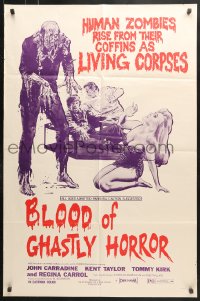 6j144 BLOOD OF GHASTLY HORROR 1sh 1972 John Carradine, wild horror artwork by Gray Morrow!