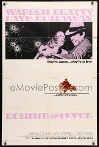 6j151 BONNIE & CLYDE 1sh 1967 notorious crime duo Warren Beatty & Faye Dunaway, Arthur Penn!