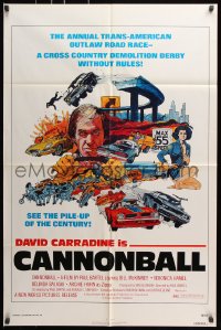 6j177 CANNONBALL 1sh 1976 David Carradine, sexy Veronica Hamel, trans-am car racing!