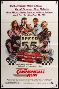6j178 CANNONBALL RUN 1sh 1981 Burt Reynolds, Farrah Fawcett, Drew Struzan car racing art!