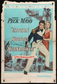 6j181 CAPTAIN HORATIO HORNBLOWER 1sh 1951 Gregory Peck with sword & pretty Virginia Mayo!