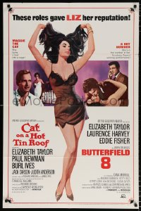 6j189 CAT ON A HOT TIN ROOF/BUTTERFIELD 8 1sh 1966 art of sexy Elizabeth Taylor in nightie!