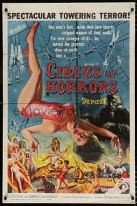 6j204 CIRCUS OF HORRORS 1sh 1960 wild horror art of super sexy trapeze girl hanging by neck!