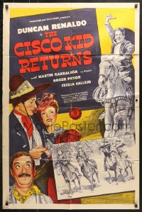 6j205 CISCO KID RETURNS 1sh 1945 great images of Duncan Renaldo as O. Henry's cowboy hero!
