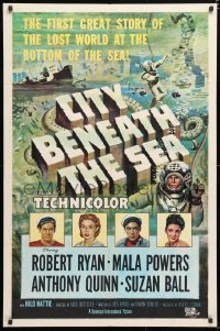 6j206 CITY BENEATH THE SEA 1sh 1953 Budd Boetticher, cool art of deep sea divers by Reynold Brown!