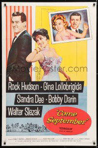 6j216 COME SEPTEMBER 1sh 1961 Sandra Dee, sexy Gina Lollobrigida, Rock Hudson, Bobby Darin!