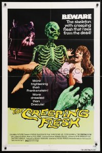 6j233 CREEPING FLESH 1sh 1972 Christopher Lee, Peter Cushing, cool art of skeleton holding girl!