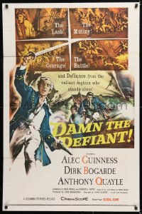 6j243 DAMN THE DEFIANT 1sh 1962 art of Alec Guinness & Dirk Bogarde facing a bloody mutiny!