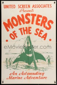 6j264 DEVIL MONSTER 1sh R1930s Monsters of the Sea, cool artwork of giant manta ray!