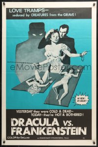 6j281 DRACULA VS. FRANKENSTEIN 1sh 1971 yesterday cold and dead, today hot and bothered, sexy art!