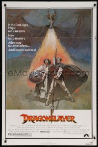 6j282 DRAGONSLAYER 1sh 1981 cool Jeff Jones fantasy artwork of Peter MacNicol w/spear & dragon!