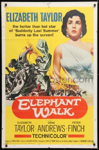 6j293 ELEPHANT WALK 1sh R1960 Elizabeth Taylor, the hotter than hot star burns up the screen!