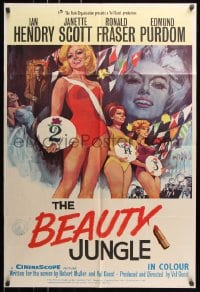 6j222 CONTEST GIRL English 1sh 1966 art of beauty pageant winner Janette Scott in Beauty Jungle!