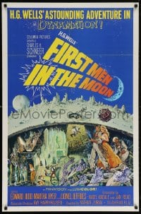 6j318 FIRST MEN IN THE MOON blue style 1sh 1964 Ray Harryhausen, H.G. Wells, fantastic sci-fi art!