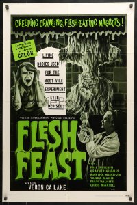 6j325 FLESH FEAST 1sh 1970 art by Browning, cheesy horror starring Veronica Lake, of all people!