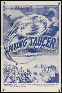 6j330 FLYING SAUCER 1sh R1953 cool sci-fi artwork of UFOs from space & terrified people!