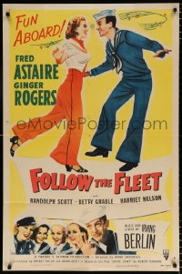 6j332 FOLLOW THE FLEET 1sh R1953 Fred Astaire & Ginger Rogers, music by Irving Berlin!