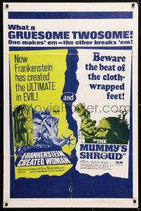 6j348 FRANKENSTEIN CREATED WOMAN/MUMMY'S SHROUD 1sh 1967 Hammer horror double bill!