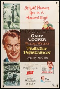 6j356 FRIENDLY PERSUASION 1sh 1956 Gary Cooper will pleasure you in a hundred ways!