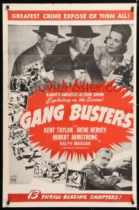 6j370 GANG BUSTERS 1sh R1950s Kent Taylor serial, radio's greatest action show!