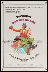 6j377 GET TO KNOW YOUR RABBIT 1sh 1972 cool art of wacky magician Tom Smothers!