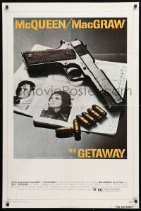 6j378 GETAWAY 1sh 1972 Steve McQueen, McGraw, Sam Peckinpah, cool gun & passports image!