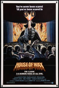 6j437 HOUSE OF WAX 1sh R1981 3-D, great artwork of Vincent Price with candle over audience!