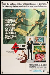 6j458 JACK OF DIAMONDS 1sh 1967 George Hamilton steals jewels & sexy women from Paris to New York!