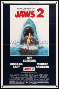 6j461 JAWS 2 1sh 1978 great classic art of giant shark attacking girl on water skis by Lou Feck!