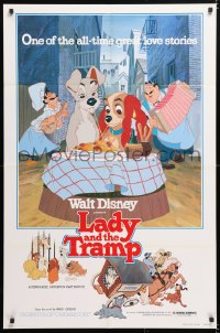 6j487 LADY & THE TRAMP 1sh R1980 Walt Disney romantic canine dog classic cartoon!