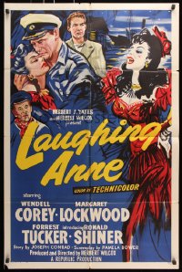 6j495 LAUGHING ANNE 1sh 1954 really cool artwork of Wendell Corey & Margaret Lockwood!