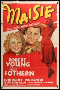 6j556 MAISIE style D 1sh 1939 great art of pretty blonde Ann Sothern and Robert Young in cowboy hat!