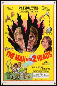 6j567 MAN WITH TWO HEADS 1sh 1972 William Mishkin horror, shudder in the house of degradation!