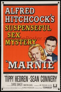 6j573 MARNIE 1sh 1964 Sean Connery & Tippi Hedren in Hitchcock's suspenseful sex mystery!