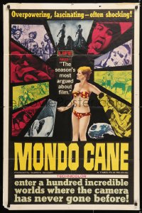 6j592 MONDO CANE 1sh 1963 classic early Italian documentary of human oddities, wild images!