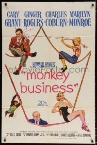 6j595 MONKEY BUSINESS 1sh 1952 Cary Grant, Ginger Rogers, sexy Marilyn Monroe, Charles Coburn