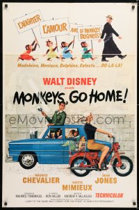 6j596 MONKEYS GO HOME 1sh 1967 Disney, art of Maurice Chevalier, Yvette Mimieux & apes!