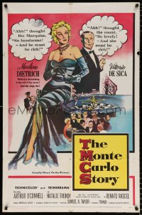 6j597 MONTE CARLO STORY 1sh 1957 Dietrich, Vittorio De Sica, high stakes, low cut gowns!
