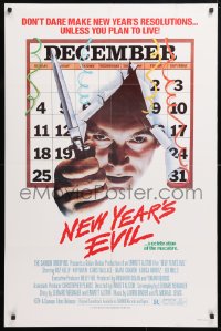 6j632 NEW YEAR'S EVIL 1sh 1980 killer busting through calendar, a celebration of the macabre!