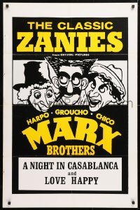 6j636 NIGHT IN CASABLANCA/LOVE HAPPY 1sh 1970s great Hirschfeld-like art of Marx Brothers!