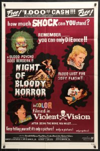 6j637 NIGHT OF BLOODY HORROR 1sh 1969 blood psycho goes berserk, remember you can only die once!
