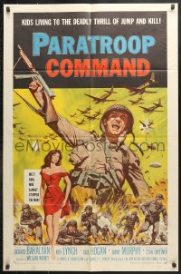 6j674 PARATROOP COMMAND 1sh 1959 AIP, WWII sky-diving, cool art of soldiers & sexy Carolyn Hughes!