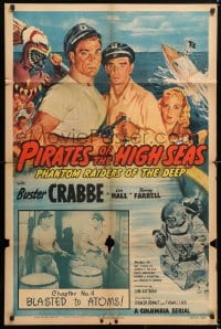 6j688 PIRATES OF THE HIGH SEAS chapter 4 1sh 1950 Buster Crabbe serial, Glenn Cravath art!