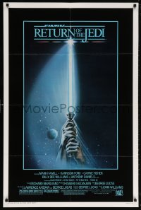 6j731 RETURN OF THE JEDI 1sh 1983 George Lucas, art of hands holding lightsaber by Reamer!