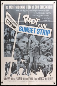 6j742 RIOT ON SUNSET STRIP 1sh 1967 hippies with too-tight capris, crazy pot-partygoers!