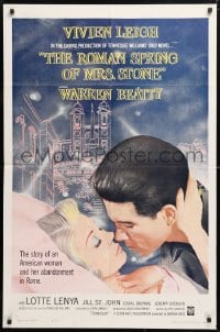 6j754 ROMAN SPRING OF MRS. STONE 1sh 1961 c/u of Warren Beatty about to kiss Vivien Leigh!