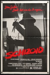 6j769 SCHIZOID 1sh 1980 cool silhouette of crazed madman Klaus Kinski attacking with scissors!